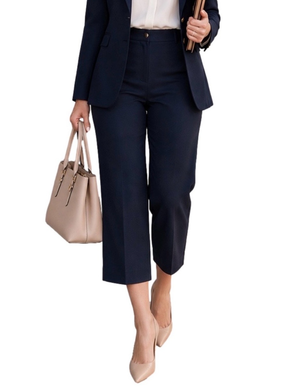 St. John Navy Blue Cropped Wide-Leg Pants Career Work Size 8